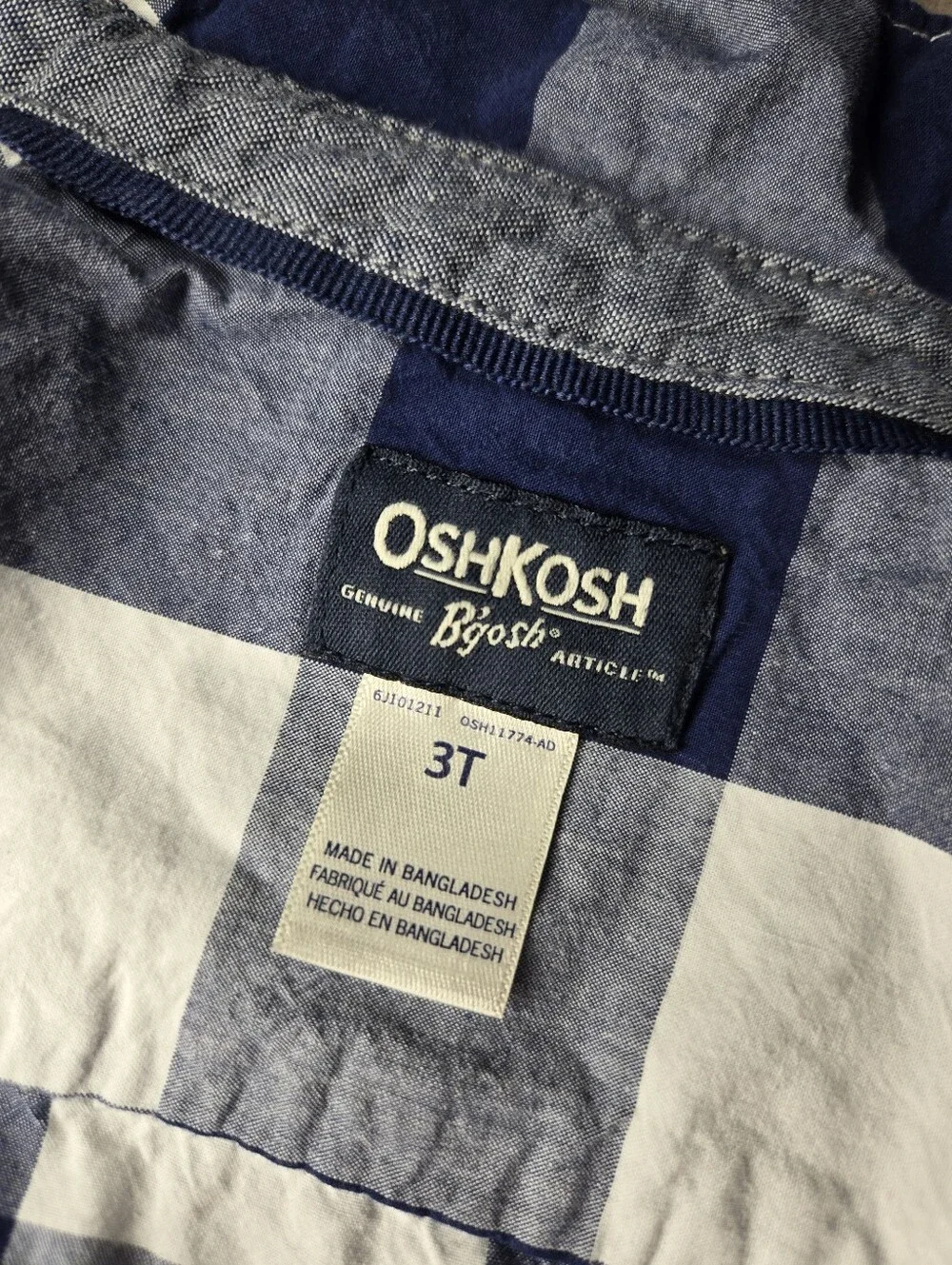 OshKosh B’gosh Boys Blue Buffalo Check Button-Up Shirt – Size 3T